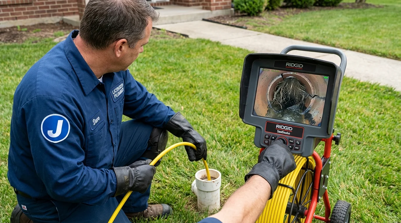 Sewer camera inspection being performed by Johns Plumbing LLC in Cherryfield